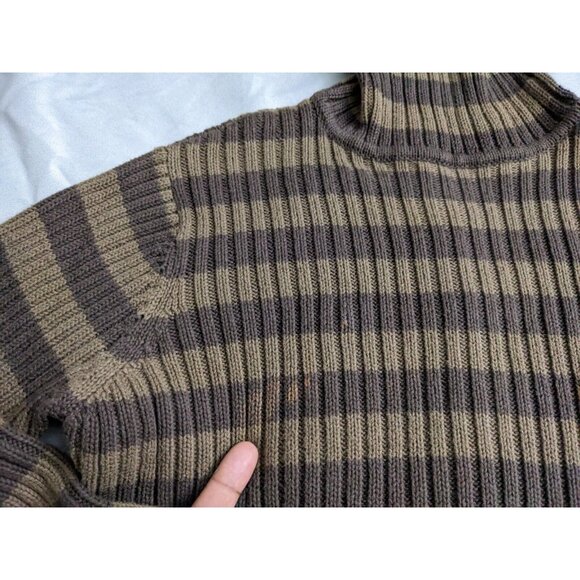 Vintage Gap Sweater Brown Striped 100% Cotton Ribbed Womens Size L - Picture 3 of 9